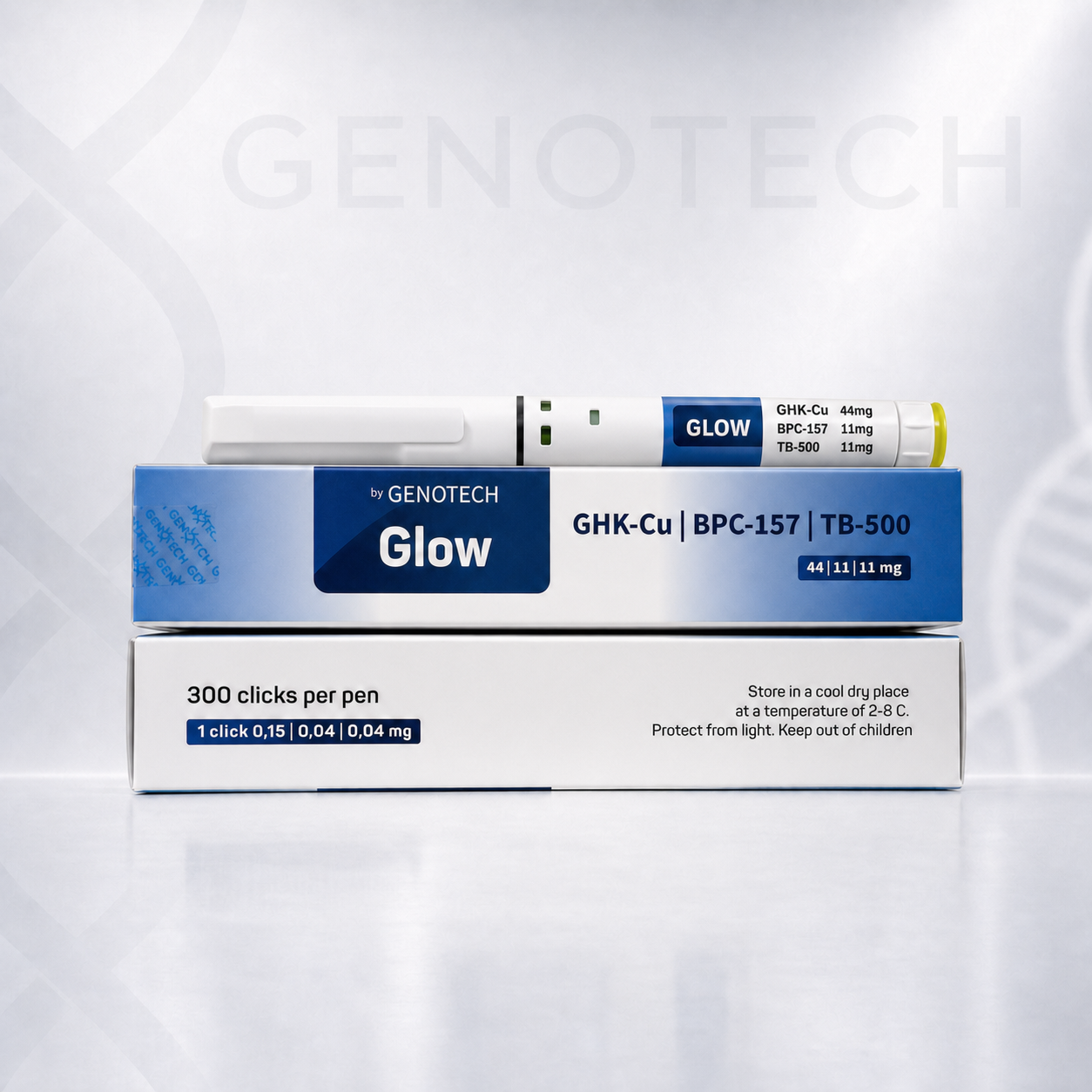 Genotech Glow GHK-Cu 44 мг + BPC-157 11 мг + TB-500 11 мг шприц-ручка